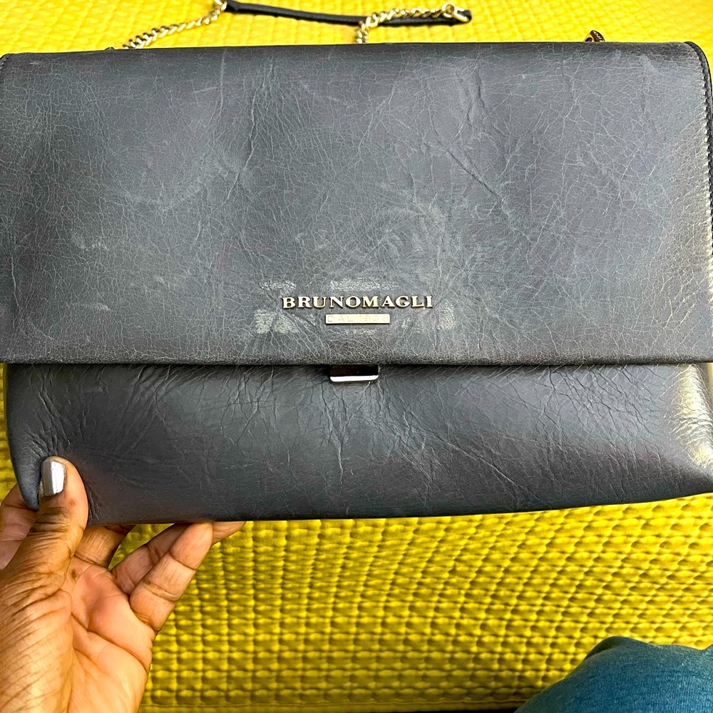 Bruno Magli Grey Leather Satchel Handbag. See original price tag.